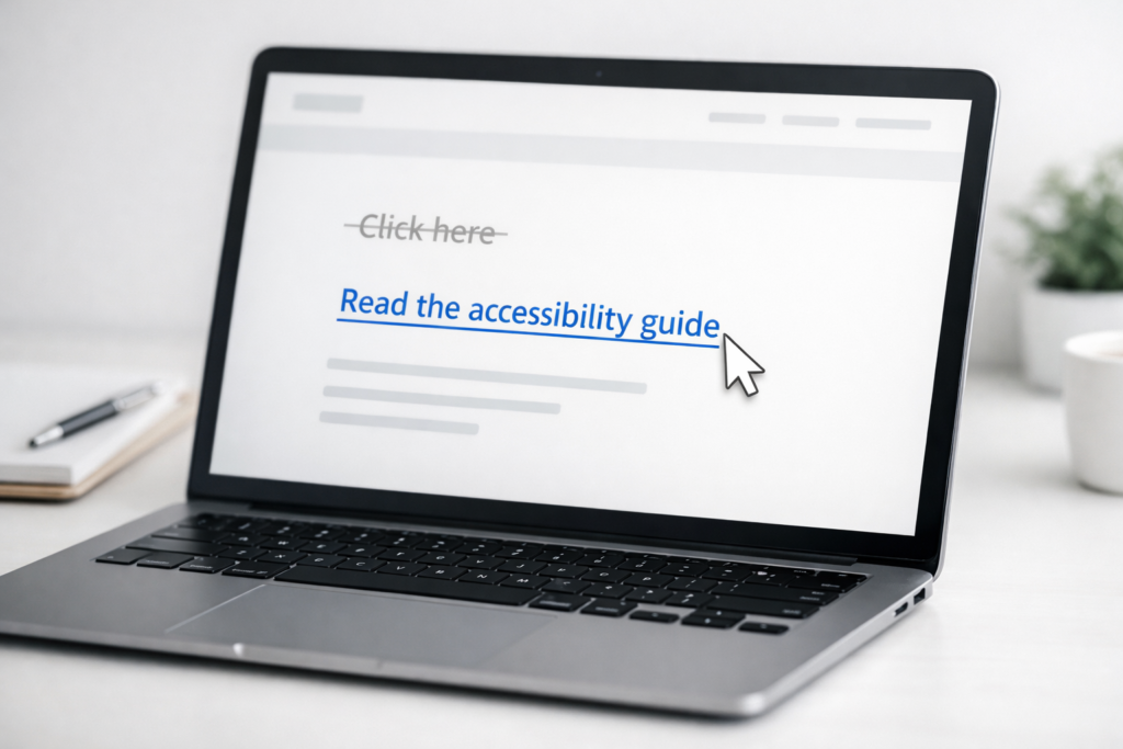 Accessibility scan report visual for Meaningful Link Text: Stop Writing Click Here